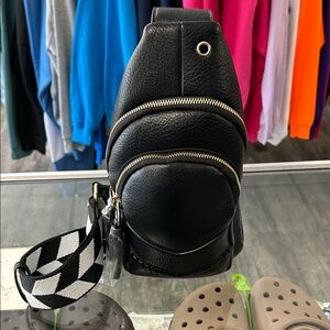 Black Leather Sling Bag